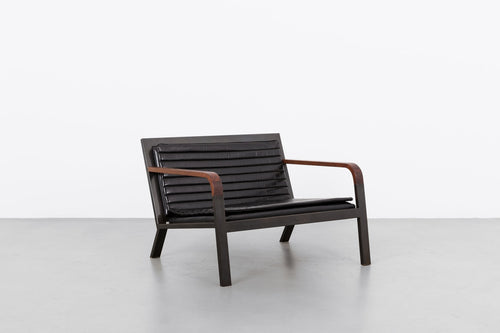 Black leather/ walnut