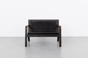 Black leather/ walnut