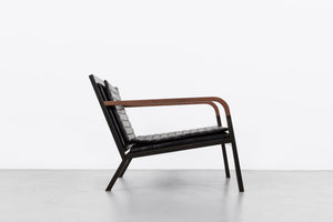 Black leather/ walnut